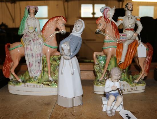Lladro & B&G figure & 2 Staffordshire figures